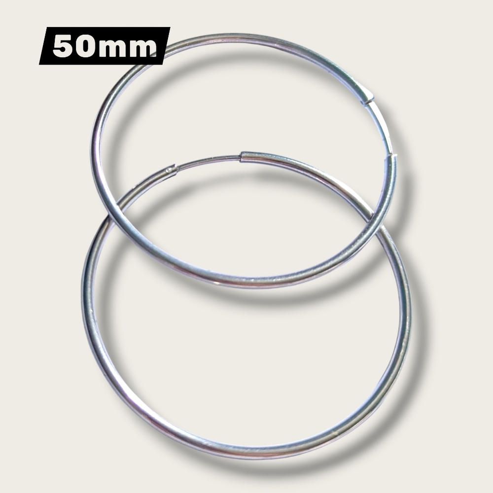 50mm Continuous Silver 316L Stainless Surgical Steel Hoop Earrings